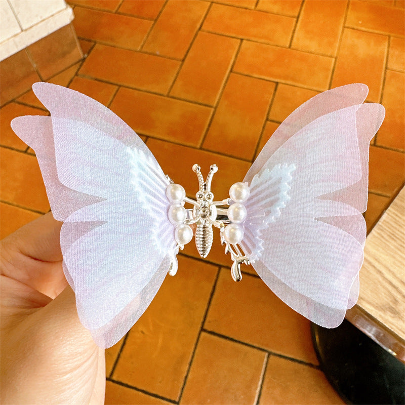 Niños al por mayor Clips de plástico para el cabello de mariposa para niños de doble capa